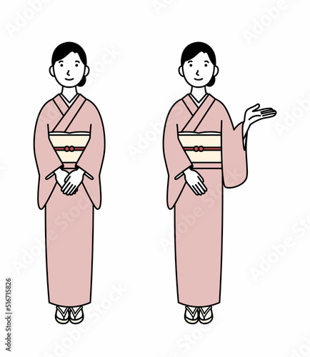 案内をする和服の女性