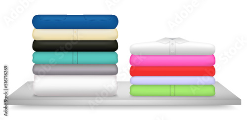 set of realistic stacked clothes folding or laundry clothes clean folded or shirt jacket neat pile fashioned. eps vector 