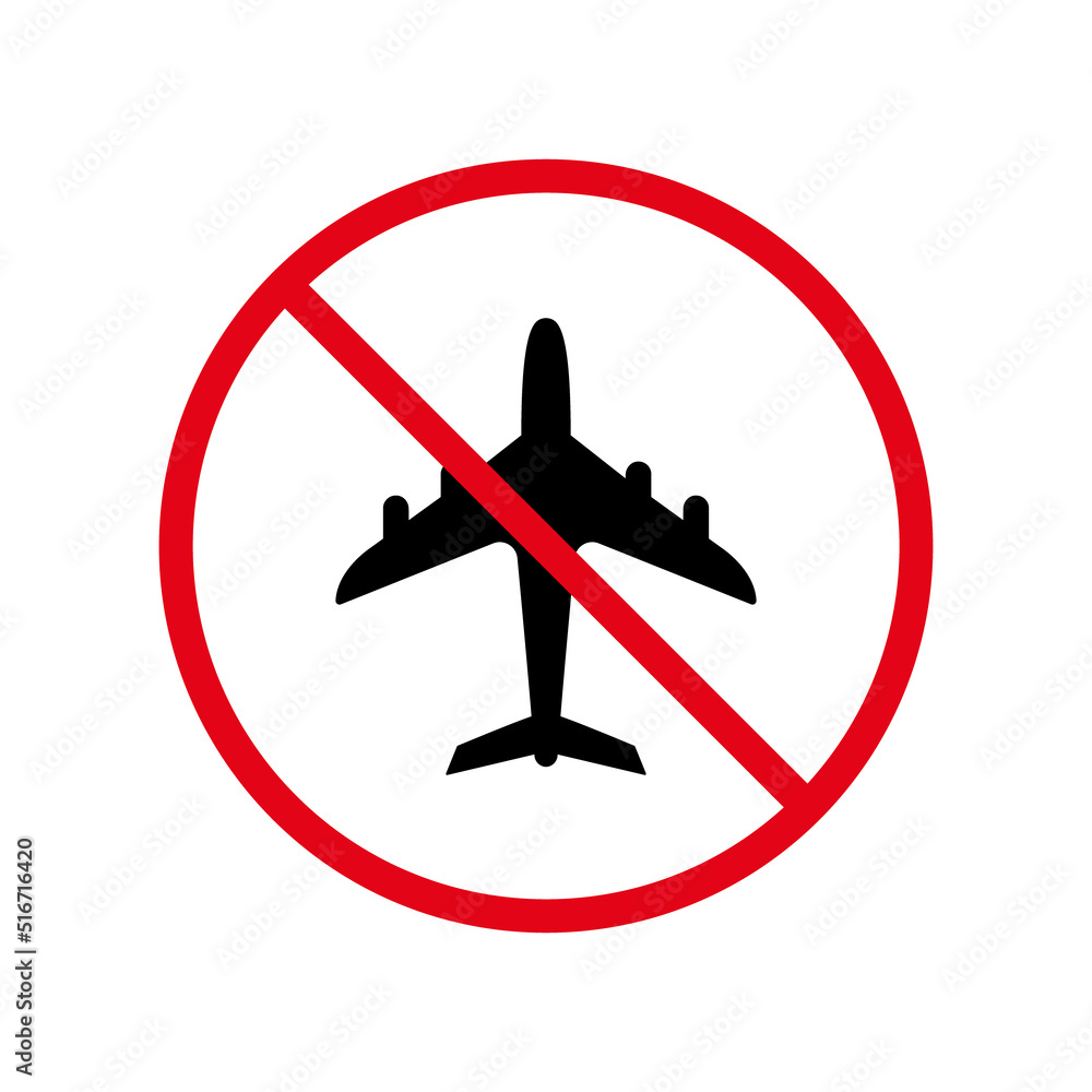 Air Plane Black Silhouette Ban Icon Warning Airplane Forbidden Air Plane Black Silhouette Ban Icon Warning Airplane Forbidden