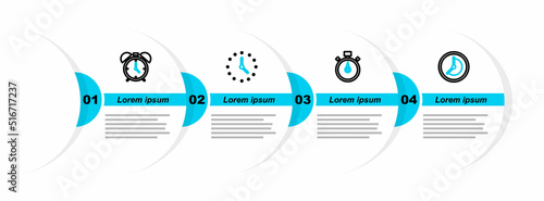Set line Clock, Stopwatch, and Alarm clock icon. Vector