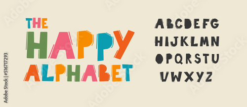 Vector set of funny english alphabet. Cute colorful vector English alphabet, vintage font, funny hand drawn font, ABC, uppercase