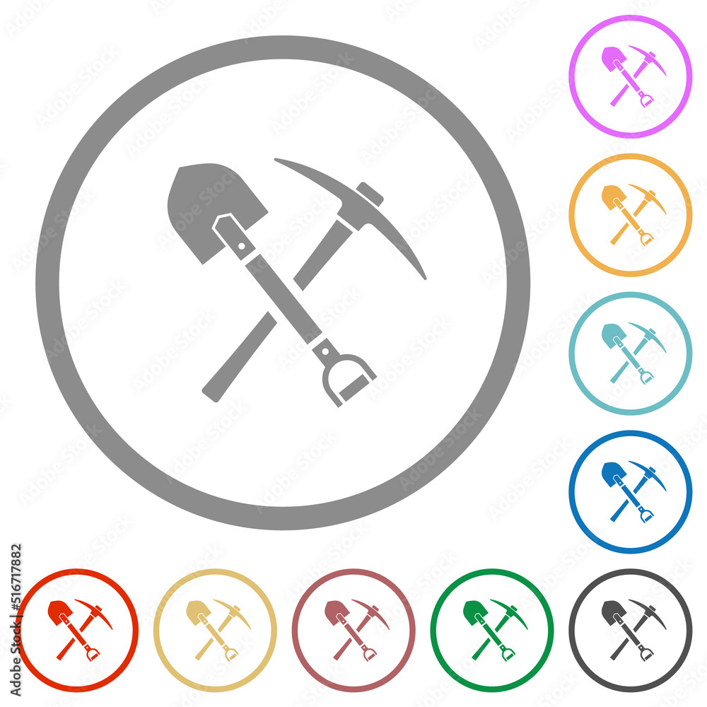 shovel and pickaxe flat icons with outlines shovel and pickaxe flat icons with outlines