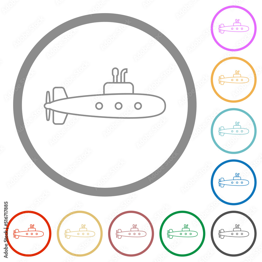 Obraz premium Submarine outline flat icons with outlines