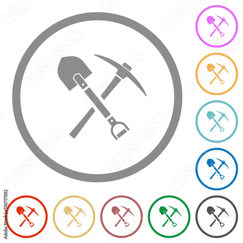 shovel and pickaxe flat icons with outlines