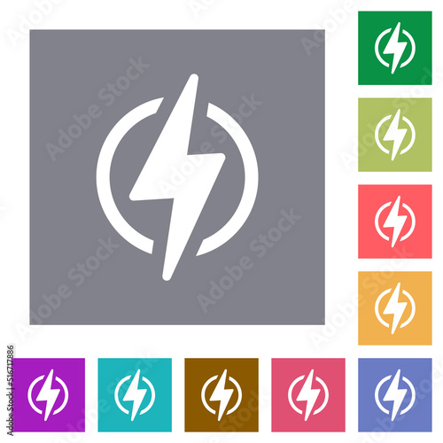 Lightning in circle outline square flat icons