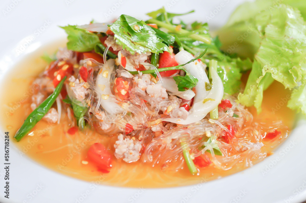 spicy salad or spicy squid salad, Thai spicy salad. spicy salad or spicy squid salad, Thai spicy salad.
