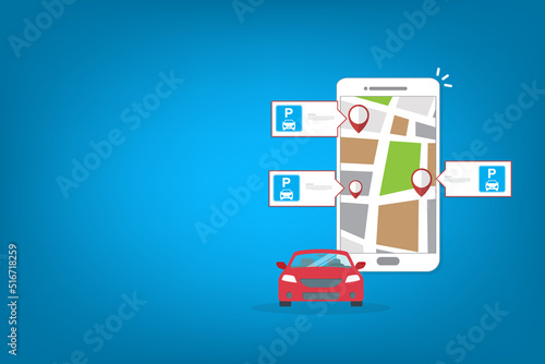Online application for finding parking spaces, city parking. Smart city parking mobile app concept. Urban traffic technology