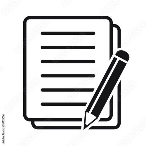 Document with pen vector illustration on white isolated background. Content business concept. Notepad icon. Blogging icon in flat style.