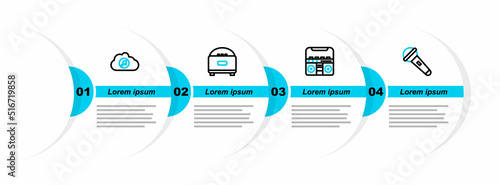 Set line Microphone, Home stereo with speakers, Stereo and Music streaming service icon. Vector
