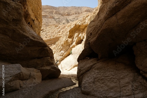 Dana Biosphere Reserve in Jordan. Amazing rocks in Wadi Ghuweir Canyon. 