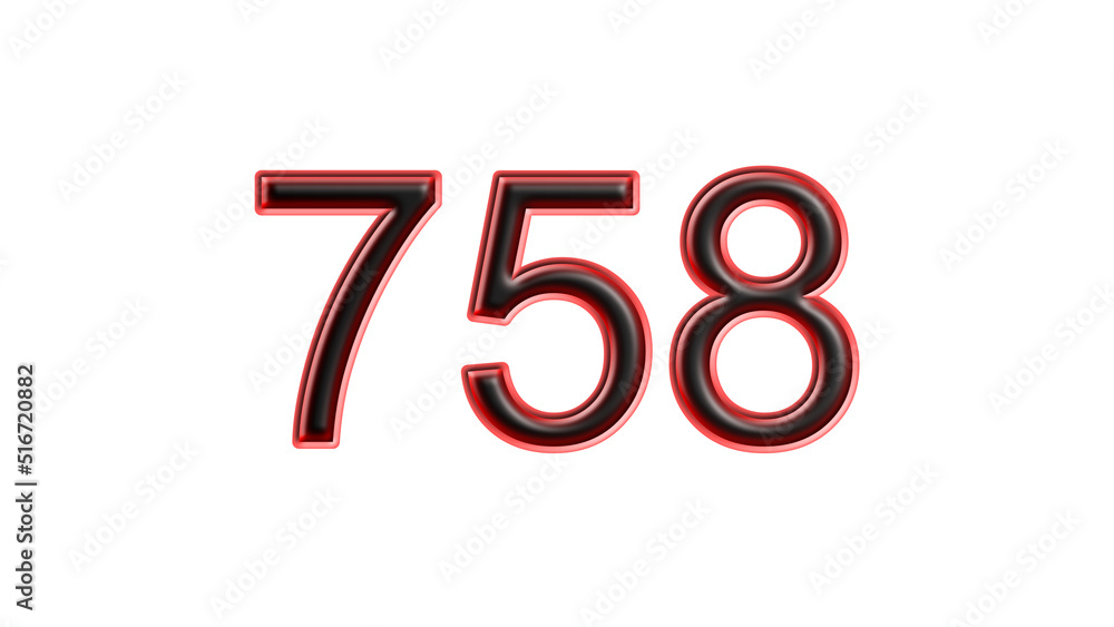 red 758 number 3d effect white background red 758 number 3d effect white background