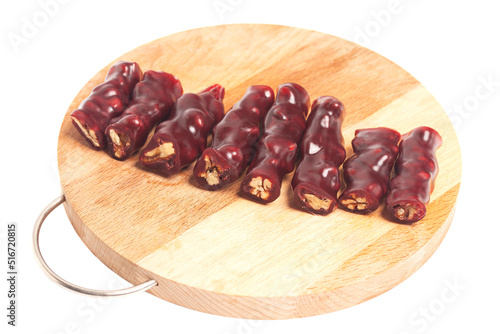 National caucasian dessert churchkhela on the cutting board photo