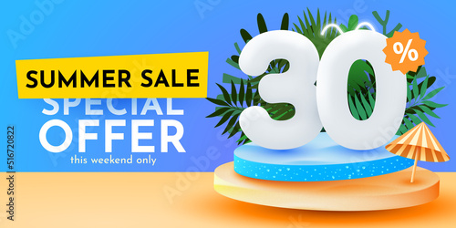 30 percent Off. Discount creative composition. Summer sale banner. Sale banner and poster.