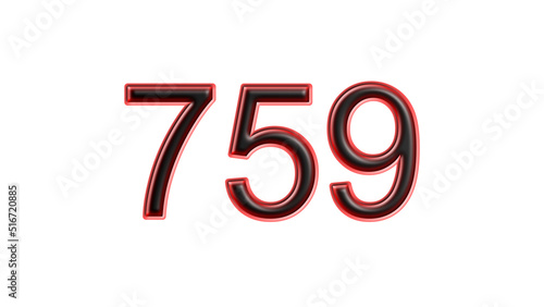 red 759 number 3d effect white background