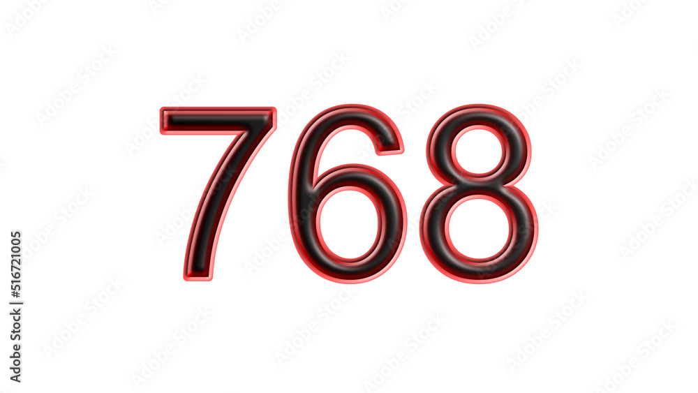 red 768 number 3d effect white background red 768 number 3d effect white background