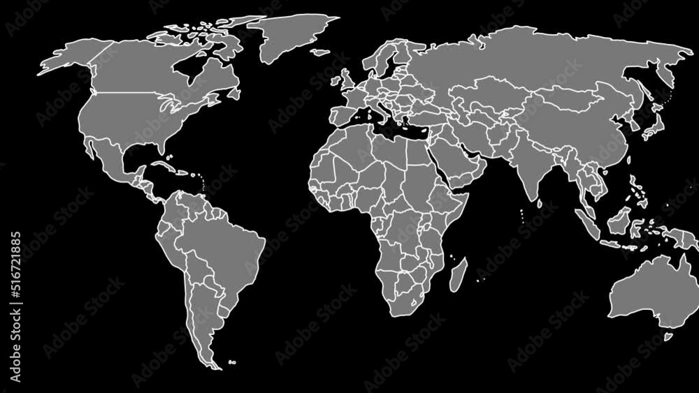 Animation of hello text over world map on dark background Animation of hello text over world map on dark background