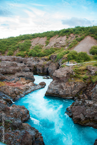Obraz na płótnie Beautiful mystical landscape with river in canyon Kolugljufur between the rocks in Iceland. Exotic countries. Amazing places. w salonie
