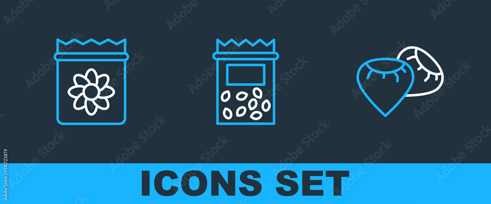 Set line Seed, Pack full of seeds of plant and icon. Vector Set line Seed, Pack full of seeds of plant and icon. Vector