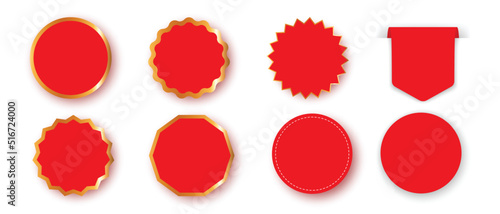 Set of vector red starburst, sunburst badges. Simple flat style vintage labels, stickers.