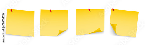 Realistic blank sticky notes isolated on white background.