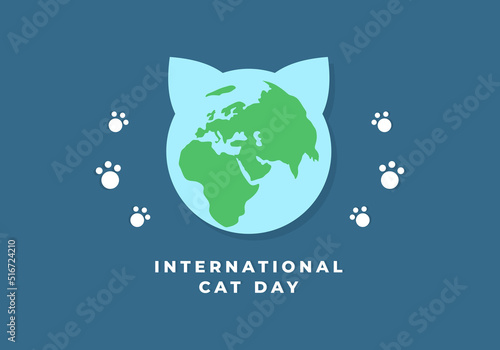 Background for the international cat day on August 8. With Funny cat footprint and earth.. Happy animals Print to greeting card, poster on blue color..