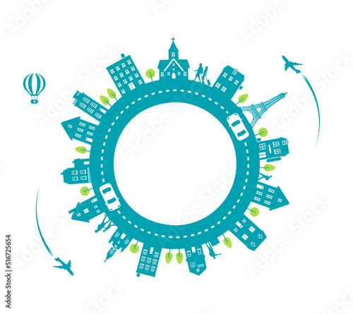Cityscape arranged in a circle vector illustration