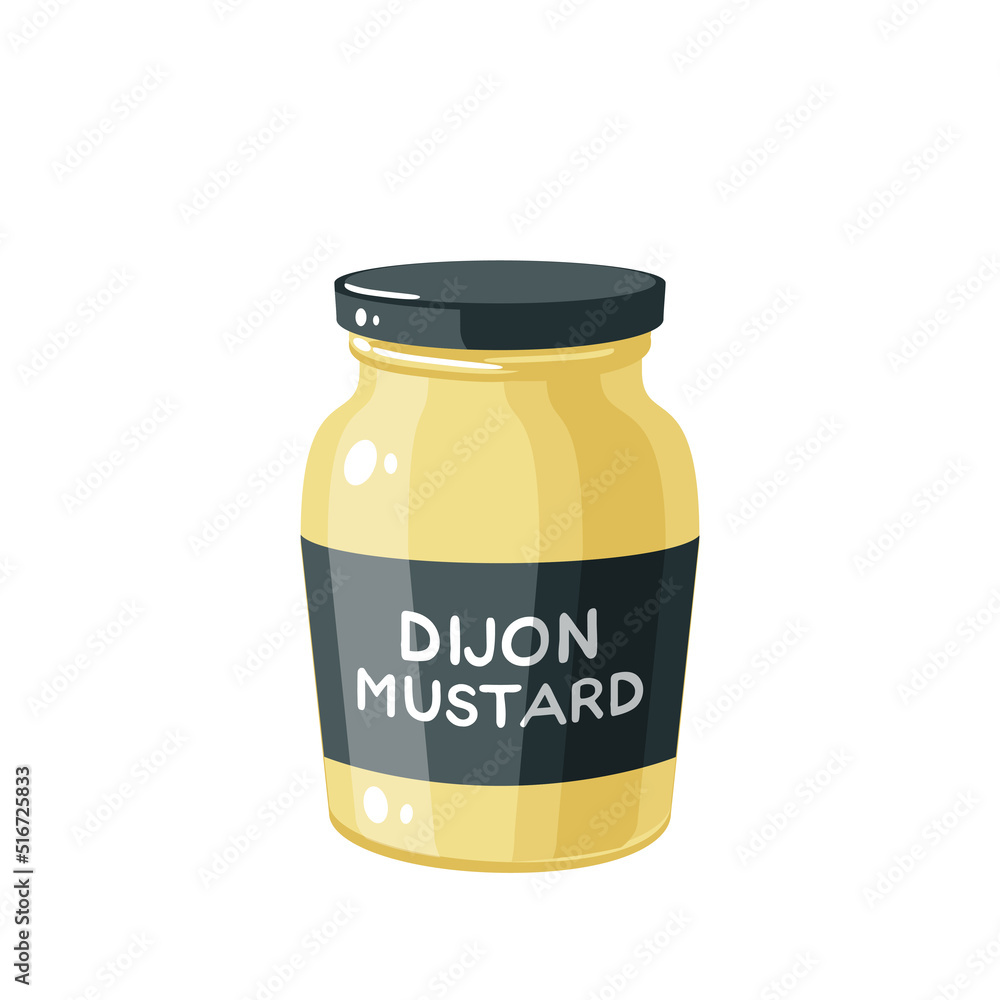 Dijon mustard sauce jar. Vector illustration cartoon icon isolated on
