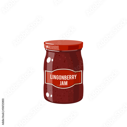 Lingonberry jam jar. Vector illustration cartoon icon isolated on white background.