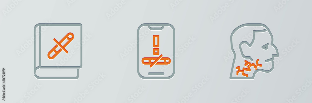 Set line Throat cancer, Book with stop cigarette and No smoking icon. Vector Set line Throat cancer, Book with stop cigarette and No smoking icon. Vector