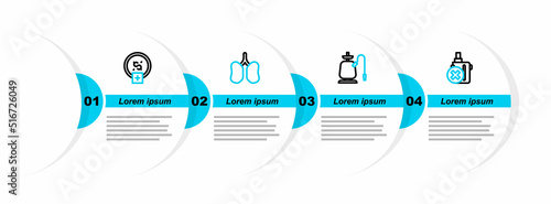 Set line No electronic cigarette, Hookah, Lungs and Stop smoking, money saving icon. Vector
