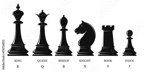 Set of black chess pieces. Chess piece icons. Board game. Vector illustration isolated on white