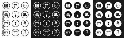Free Download Set Mirror, Vase, Armchair, Wardrobe, TV table stand, Dressing and Office desk icon. Vector - GFXLoad
