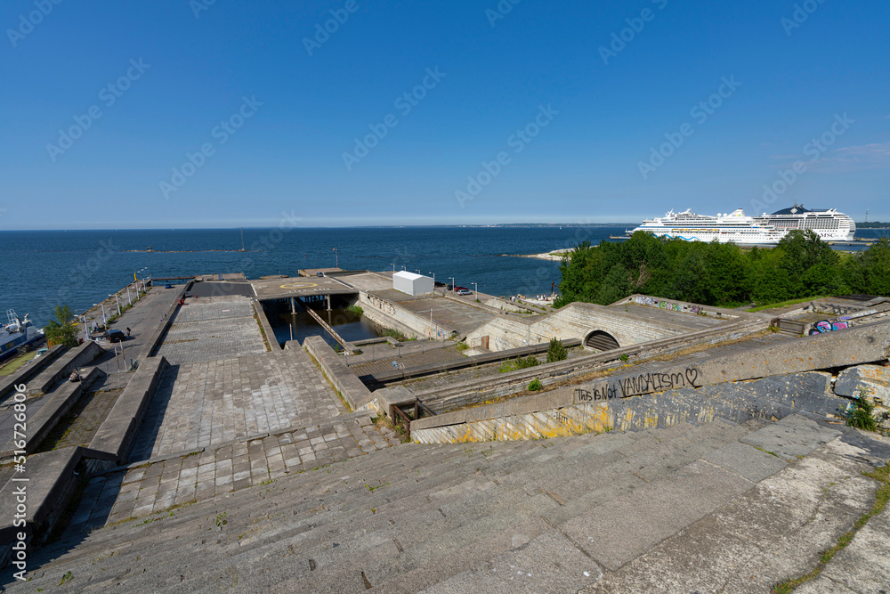 Tallinn, Estonia. July 2022. View of Linnahall, a Soviet-era architectural structure built for the XXII Moscow Olympics which at the time was called Palace of Culture and Sports I.V. Lenin Tallinn, Estonia. July 2022. View of Linnahall, a Soviet-era architectural structure built for the XXII Moscow Olympics which at the time was called Palace of Culture and Sports I.V. Lenin