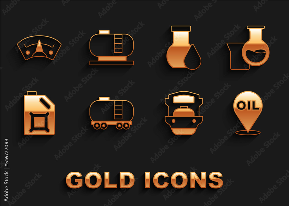 Set Oil railway cistern, petrol test tube, Refill fuel location, tanker ship, Canister for motor oil, Motor gas gauge and storage icon. Vector Set Oil railway cistern, petrol test tube, Refill fuel location, tanker ship, Canister for motor oil, Motor gas gauge and storage icon. Vector