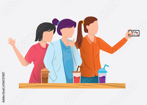 People selfie photo modern people flat characters taking photographs of themselves, selfie icon