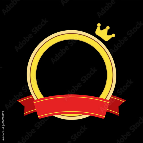 Yellow Gold color Border Fame Frame with crown design. Place your text in middle blank area and Red banner area OR can place cutout portrait in middle round frame.