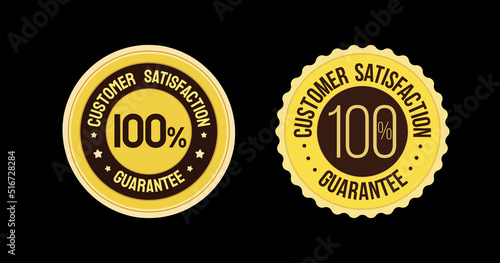 Customer satisfaction guarantee stamp label design in yellow color. Seal, tag, emblem, badge vector.