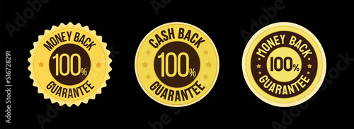 Money back Guarantee Badge design. Cash Back Warranty Stamp Label. Yellow Gold color in vector.