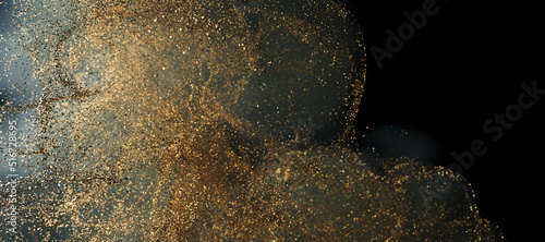 Gold sparkle glitter explosion dust particles background with bokeh  gold holiday happy new year and valentine day concept