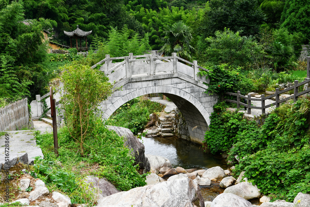 a stone bridge over a stream