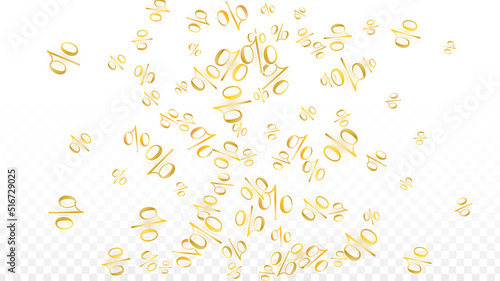 Luxury Vector Gold Percentage Sign Confetti on Transparent. Percent Sale Background. Business, Economics Print. Discount Illustration. Promotion Poster. Black Friday Banner. Special offer Template.