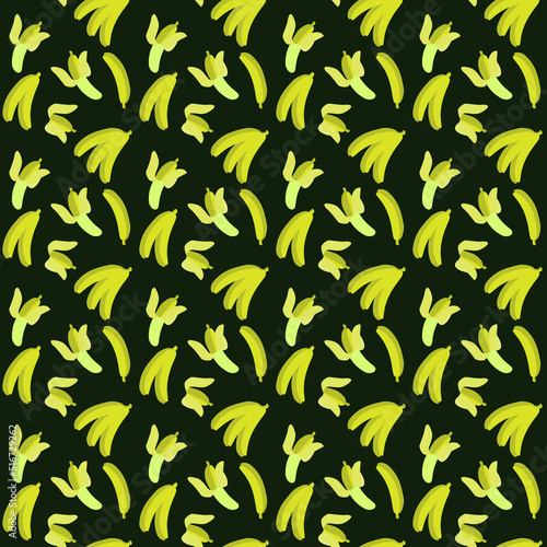 Seamless background with banana. Tropical pattern with fresh banana vector background. Yellow isolated banana pattern. Bananas on a bright background.