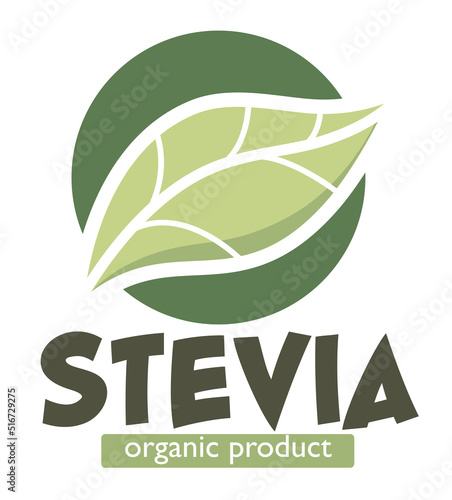 Stevia organic product, leaf logotype or label