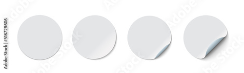 White adhesive stickers. Blank templates of price tags. Empty mockup paper circles.