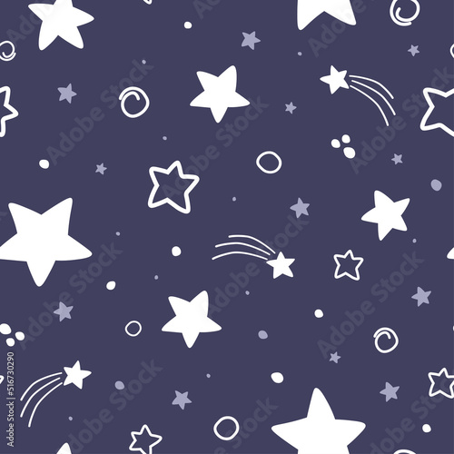 Seamless pattern with a starry sky. Space abstract children's print. Vector graphics.