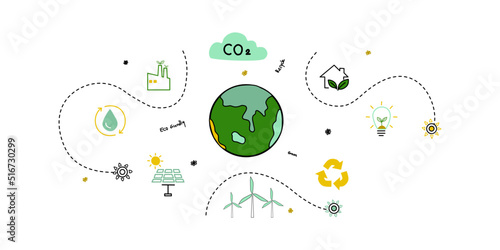 World environment and sustainable development concept with ecology doodle icons in gear, vector environment, eco friendly, green technology and ecology symbols. isolated vector in flat style	
