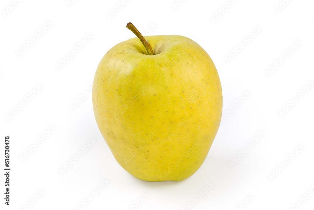 One whole green-yellow apple on a white background