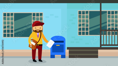 postman next to the mailbox
