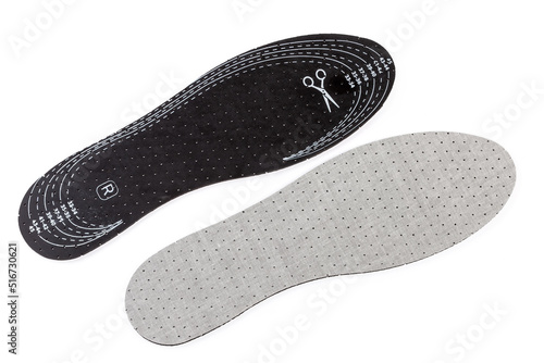 Top view of pair of porous insoles of universal size
