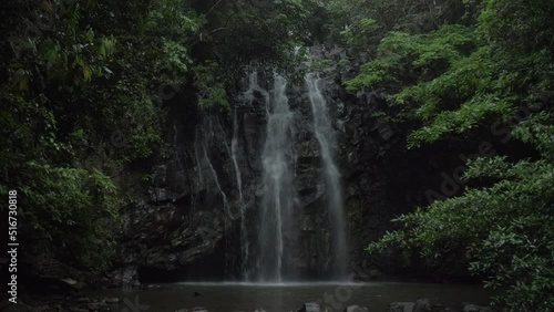 Ellinjaa Falls Water Flowing Down On Vertical Cliff In QLD, Australia. - wide photo